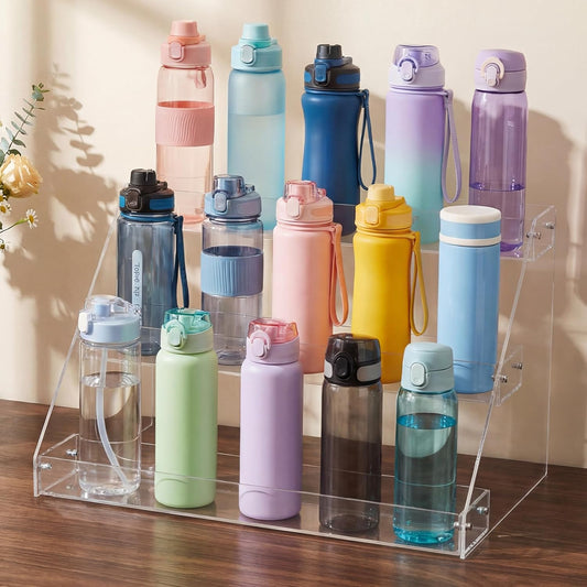 Water Bottle Organizer for Classroom 3 Tier Acrylic Large Compartment Water Bottle Holder Back to School Student Coffee Cup Holder for Office Home School Classroom Supplies