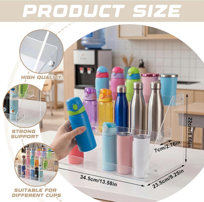 Water Bottle Organizer for Classroom 3 Tier Acrylic Large Compartment Water Bottle Holder Back to School Student Coffee Cup Holder for Office Home School Classroom Supplies