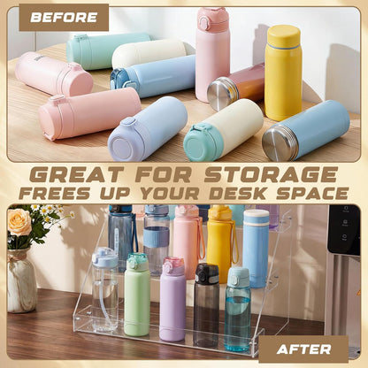 Water Bottle Organizer for Classroom 3 Tier Acrylic Large Compartment Water Bottle Holder Back to School Student Coffee Cup Holder for Office Home School Classroom Supplies