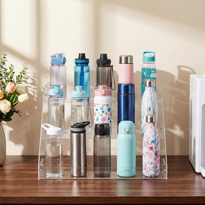 Water Bottle Organizer for Classroom 3 Tier Acrylic Large Compartment Water Bottle Holder Back to School Student Coffee Cup Holder for Office Home School Classroom Supplies