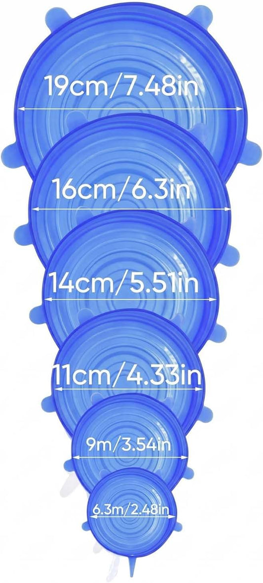 Silicone Stretch Lids, 6-Piece Reusable Bowl Covers (6, Blue)