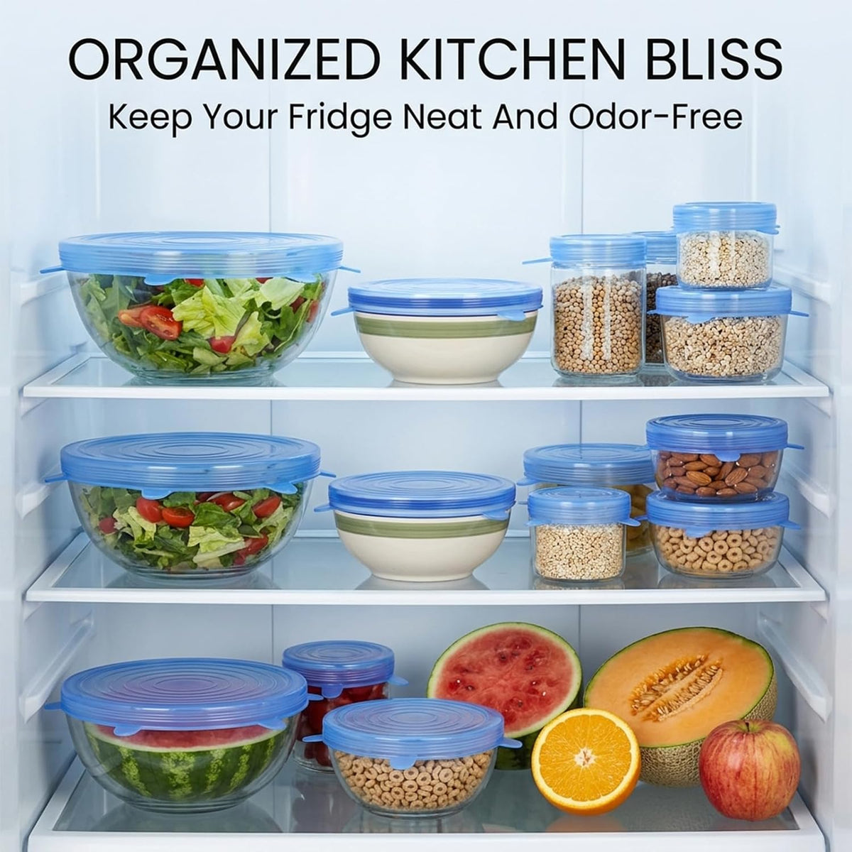 Silicone Stretch Lids, 6-Piece Reusable Bowl Covers (6, Blue)