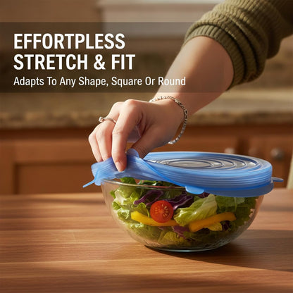 Silicone Stretch Lids, 6-Piece Reusable Bowl Covers (6, Blue)
