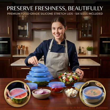 Silicone Stretch Lids, 6-Piece Reusable Bowl Covers (6, Blue)