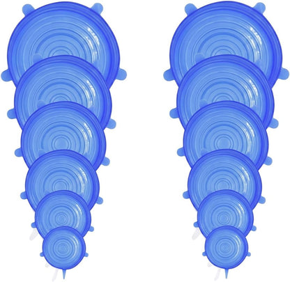 Silicone Stretch Lids, 6-Piece Reusable Bowl Covers (6, Blue)