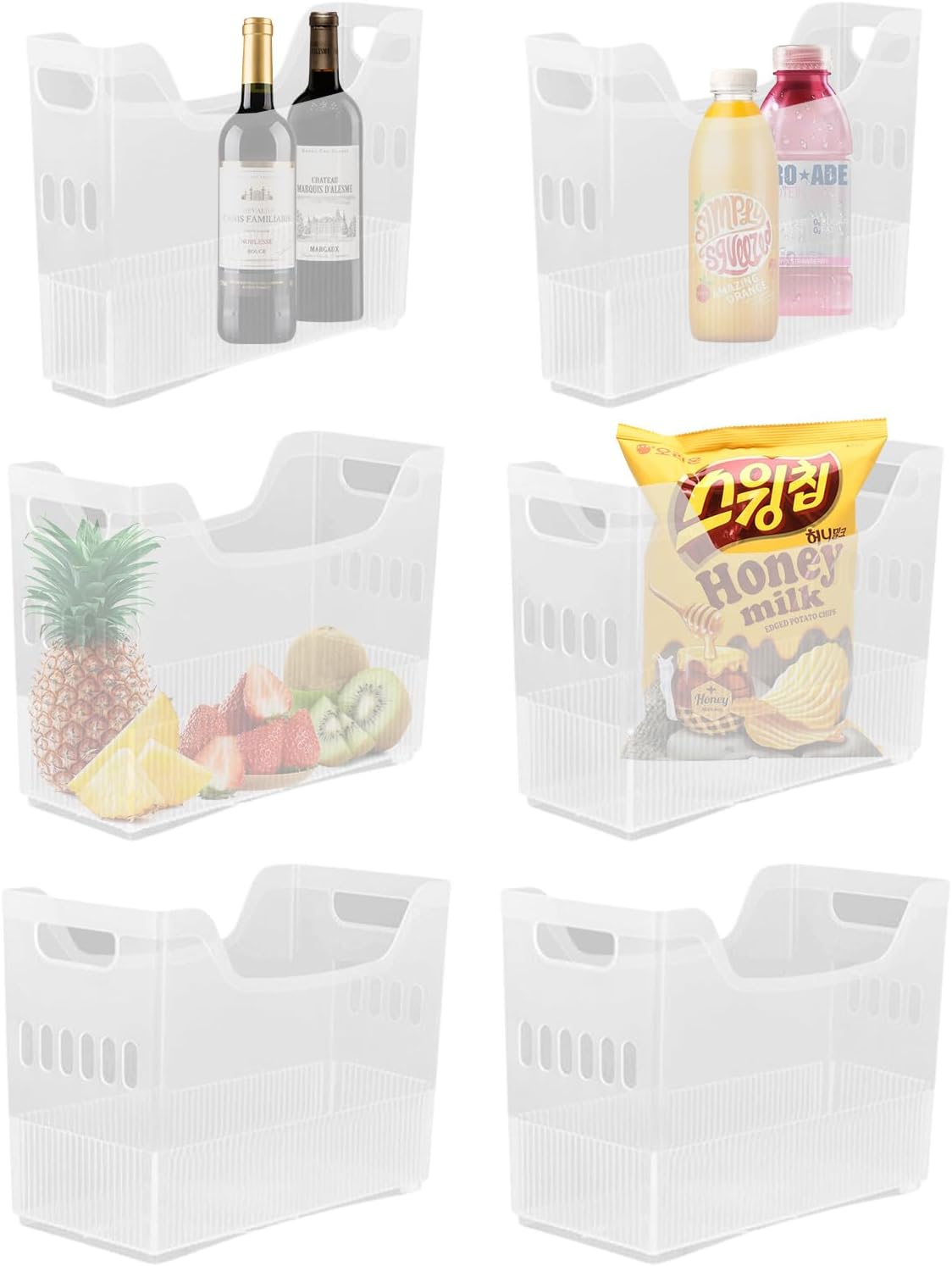 Freezer Organizer Bins Clear Plastic Refrigerator Baskets 6 Pcs
