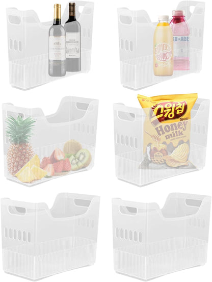 Freezer Organizer Bins Clear Plastic Refrigerator Baskets 6 Pcs
