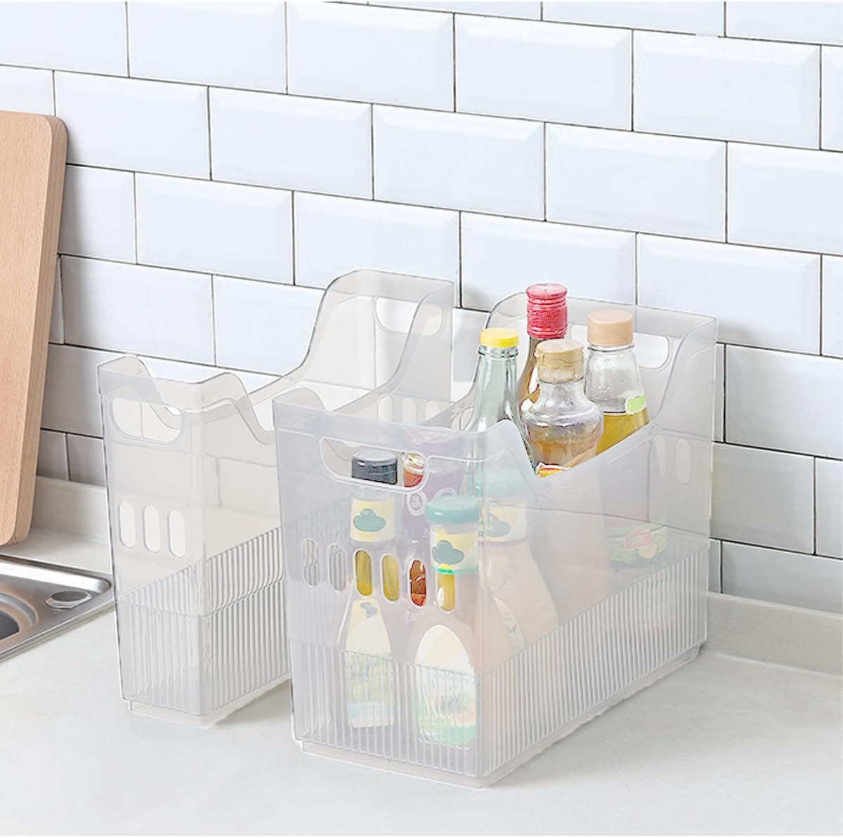 Freezer Organizer Bins Clear Plastic Refrigerator Baskets 6 Pcs