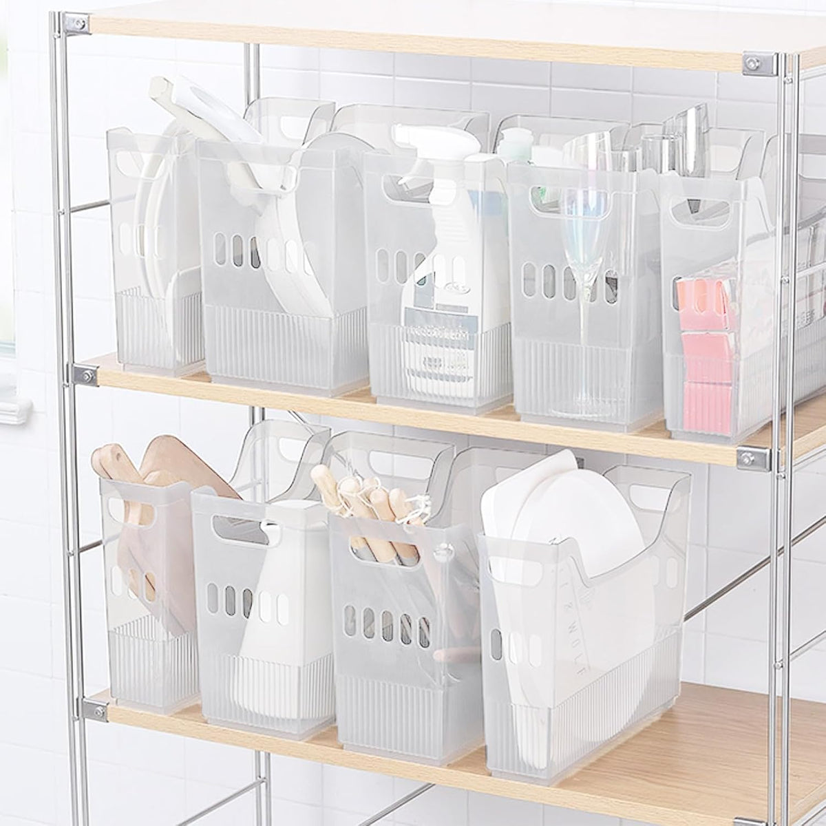 Freezer Organizer Bins Clear Plastic Refrigerator Baskets 6 Pcs
