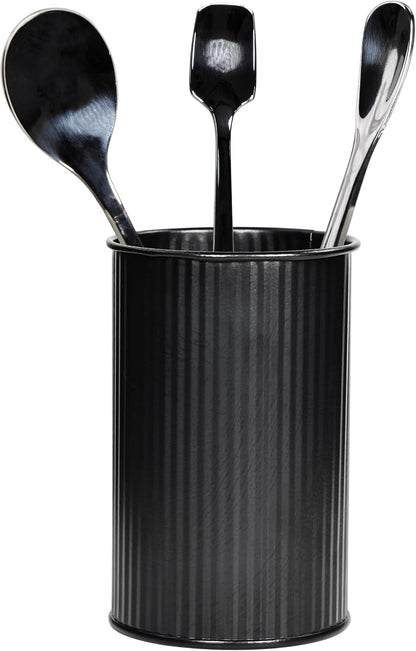 Metal Coffee Spoon Holder for Coffee Bar, Upright Tea Spoon Holder Cup, Coffee Stirrers Straws Holder, Coffee Stir Stick Holder, Tiny Utensil Holder for Spoons and Forks, Solid Black