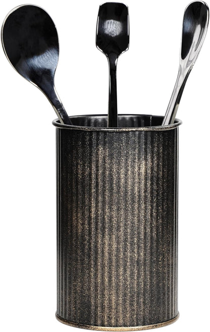 Metal Coffee Spoon Holder for Coffee Bar, Upright Tea Spoon Holder Cup, Coffee Stirrers Straws Holder, Coffee Stir Stick Holder, Tiny Utensil Holder for Spoons and Forks, Solid Black