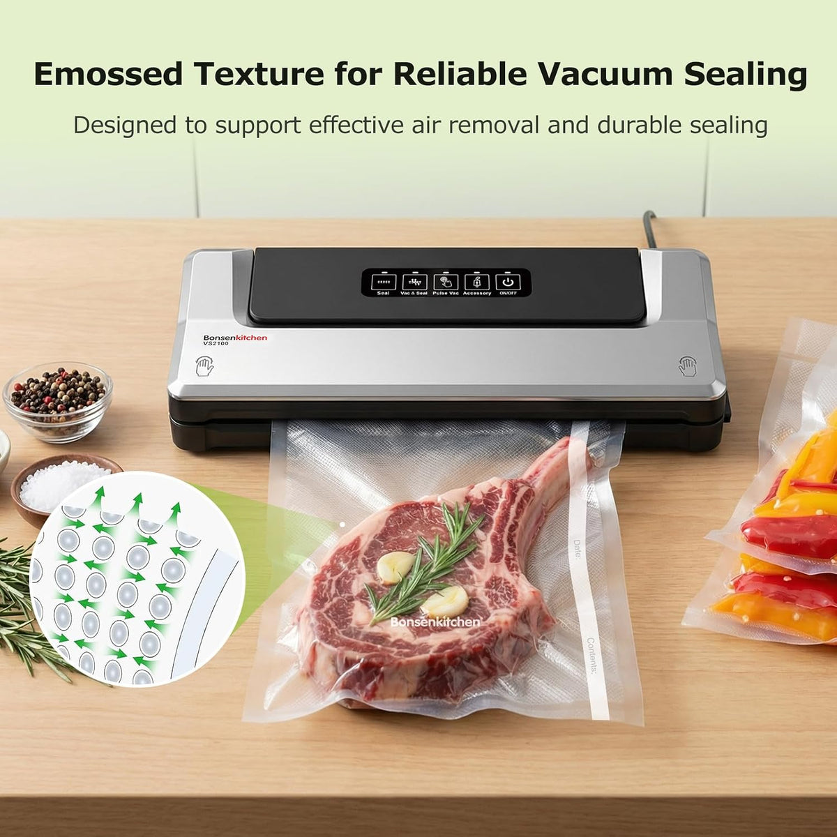 Vacuum Sealer Bags, 11" x 20' Rolls 2 Pack for Food Storage