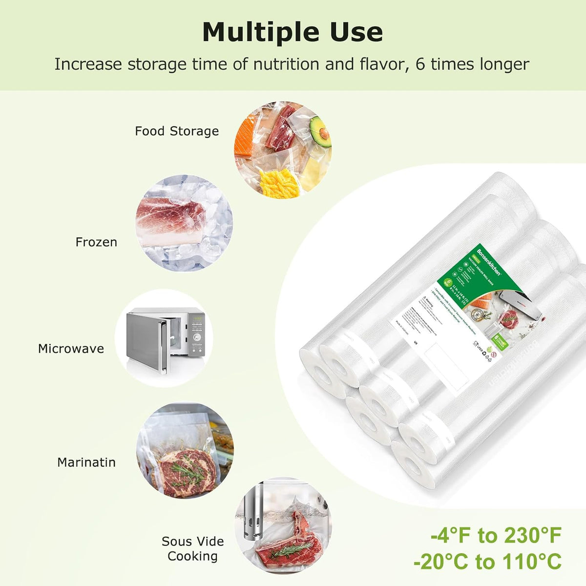 Vacuum Sealer Bags, 11" x 20' Rolls 2 Pack for Food Storage
