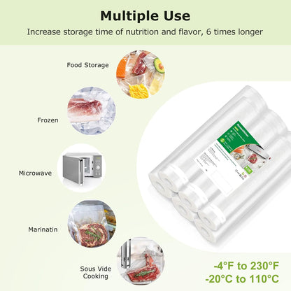Vacuum Sealer Bags, 11" x 20' Rolls 2 Pack for Food Storage