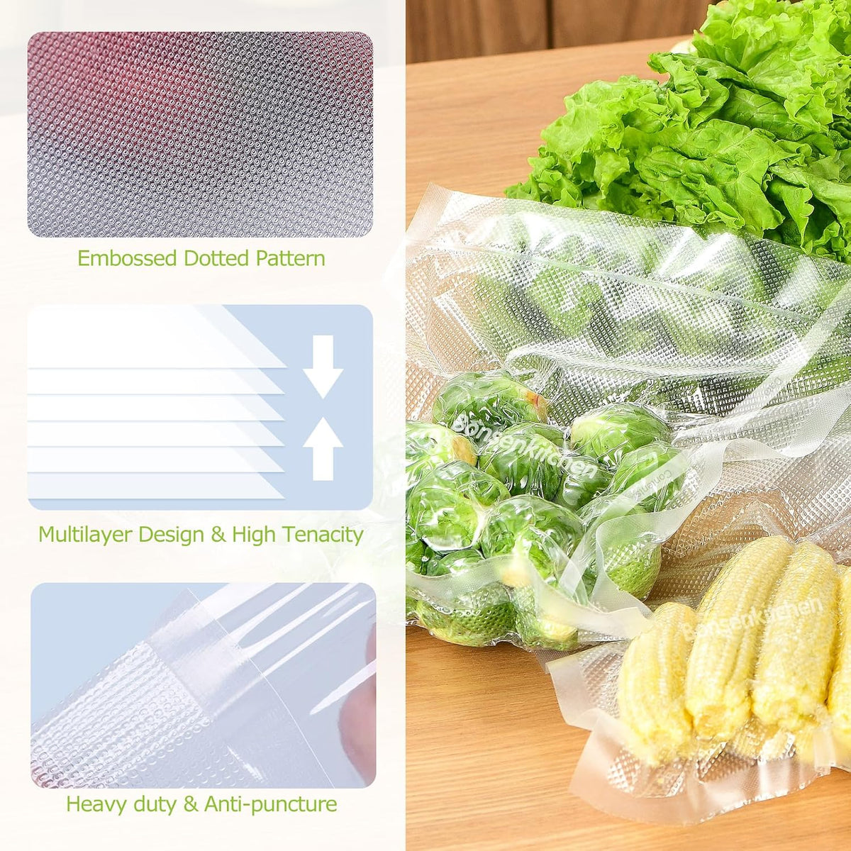 Vacuum Sealer Bags, 11" x 20' Rolls 2 Pack for Food Storage