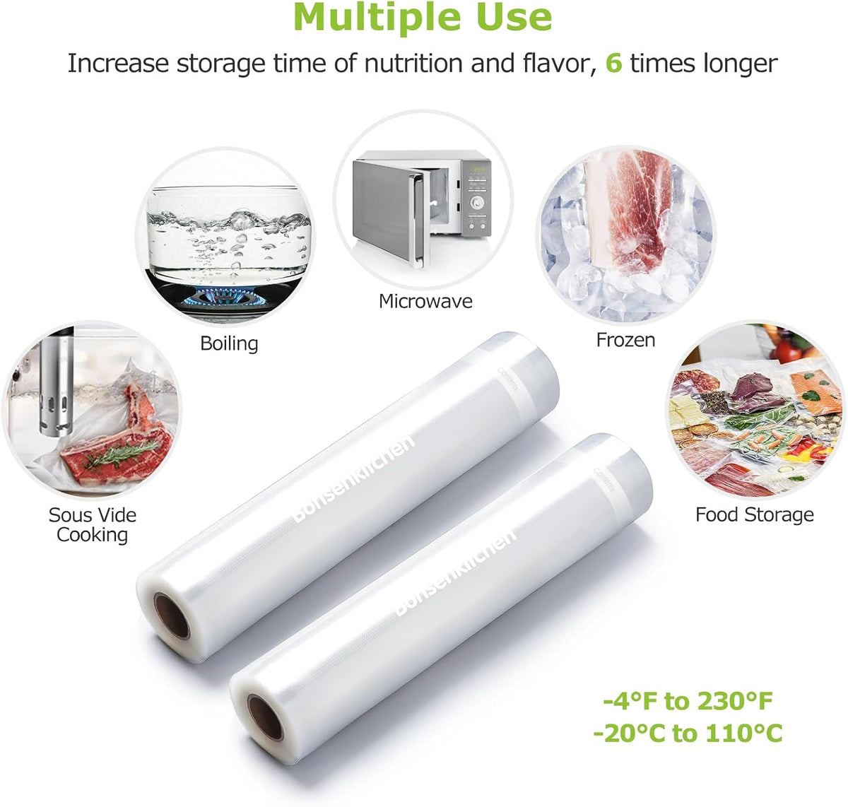 Vacuum Sealer Bags, 11" x 20' Rolls 2 Pack for Food Storage