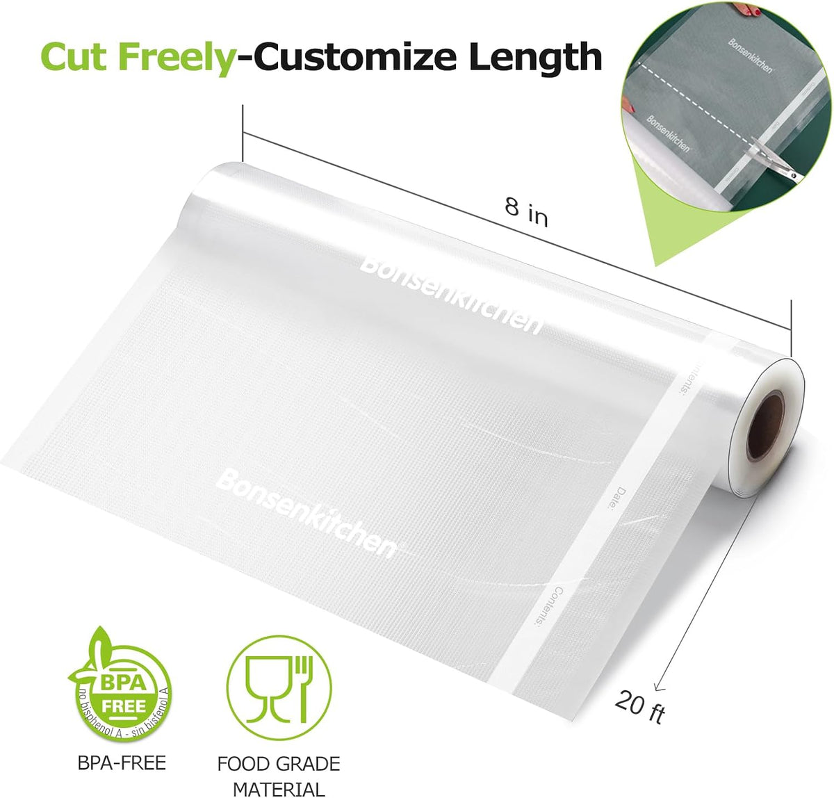 Vacuum Sealer Bags, 11" x 20' Rolls 2 Pack for Food Storage