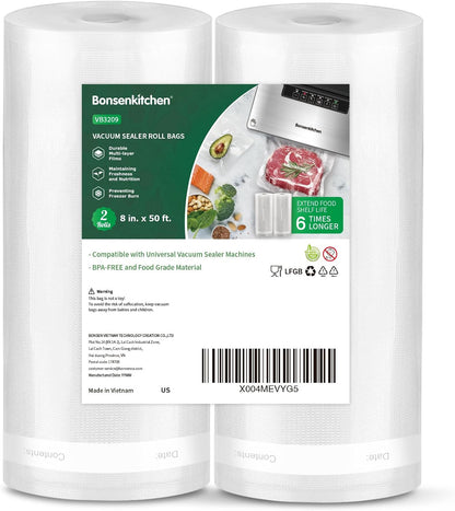 Vacuum Sealer Bags, 11" x 20' Rolls 2 Pack for Food Storage