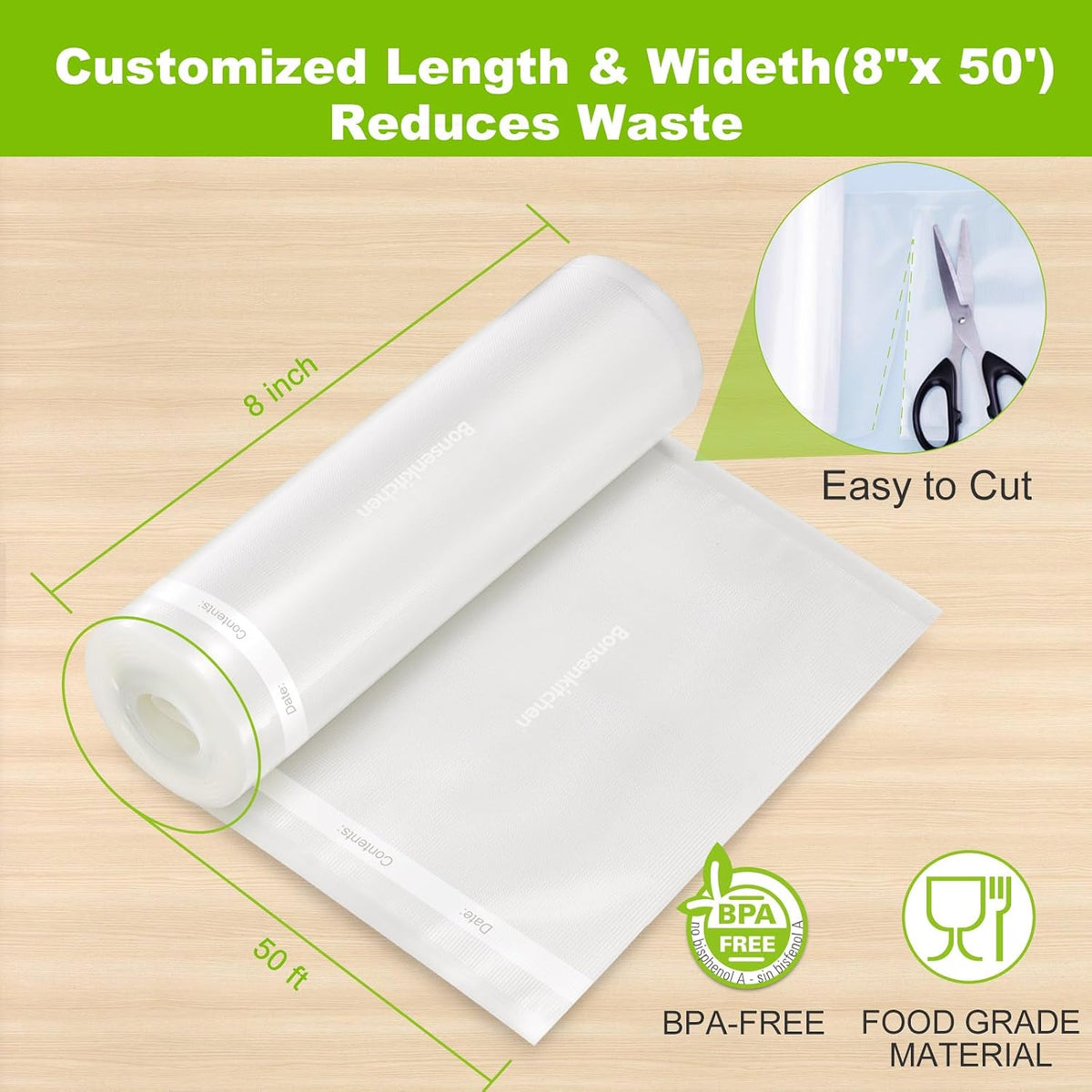 Vacuum Sealer Bags, 11" x 20' Rolls 2 Pack for Food Storage