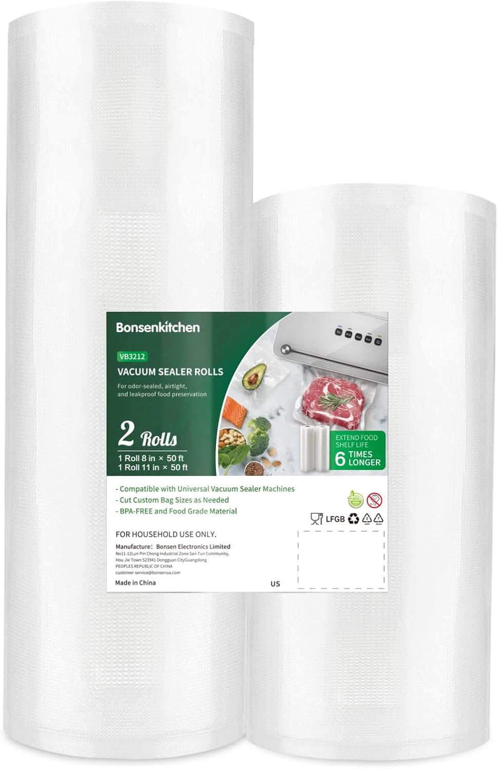Vacuum Sealer Bags, 11" x 20' Rolls 2 Pack for Food Storage