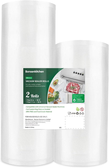 Vacuum Sealer Bags, 11" x 20' Rolls 2 Pack for Food Storage