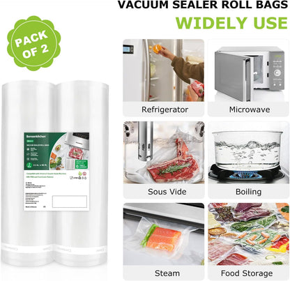 Vacuum Sealer Bags, 11" x 20' Rolls 2 Pack for Food Storage