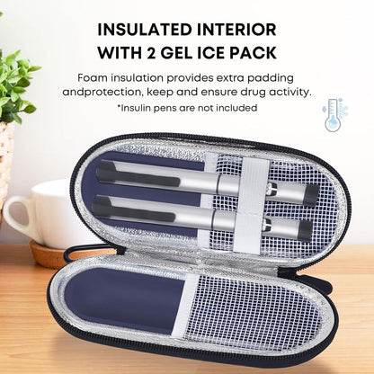 EVA Insulin Cooler Travel Case for Diabetic bag with 2 Ice Packs | Insulated Cooling Bag, 2 Ice Packs Included, For Insulin Pens, Organize Medication, Diabetic Supplies Storage