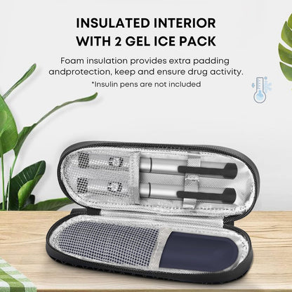 EVA Insulin Cooler Travel Case for Diabetic bag with 2 Ice Packs | Insulated Cooling Bag, 2 Ice Packs Included, For Insulin Pens, Organize Medication, Diabetic Supplies Storage