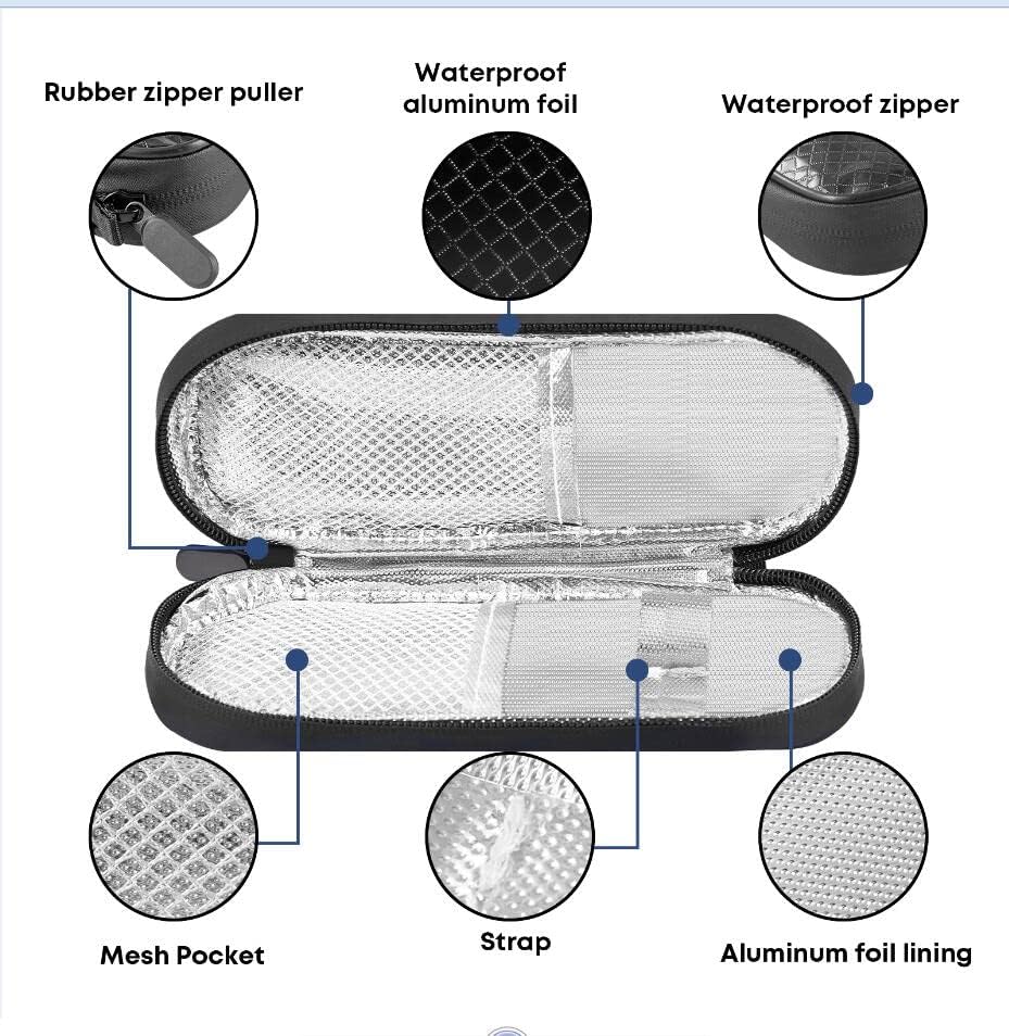 EVA Insulin Cooler Travel Case for Diabetic bag with 2 Ice Packs | Insulated Cooling Bag, 2 Ice Packs Included, For Insulin Pens, Organize Medication, Diabetic Supplies Storage