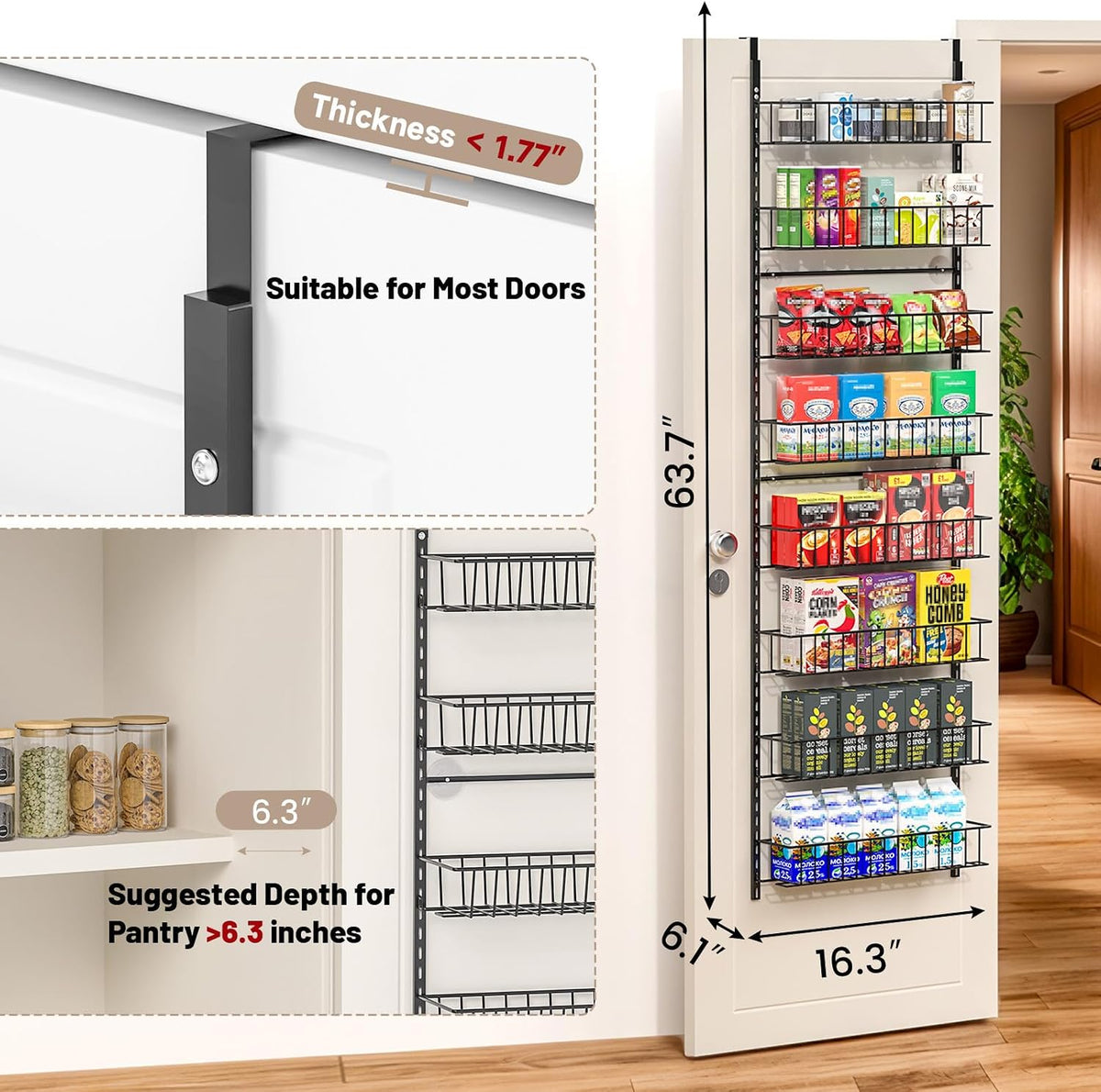 8-Tier Pantry Door Organizer, Black