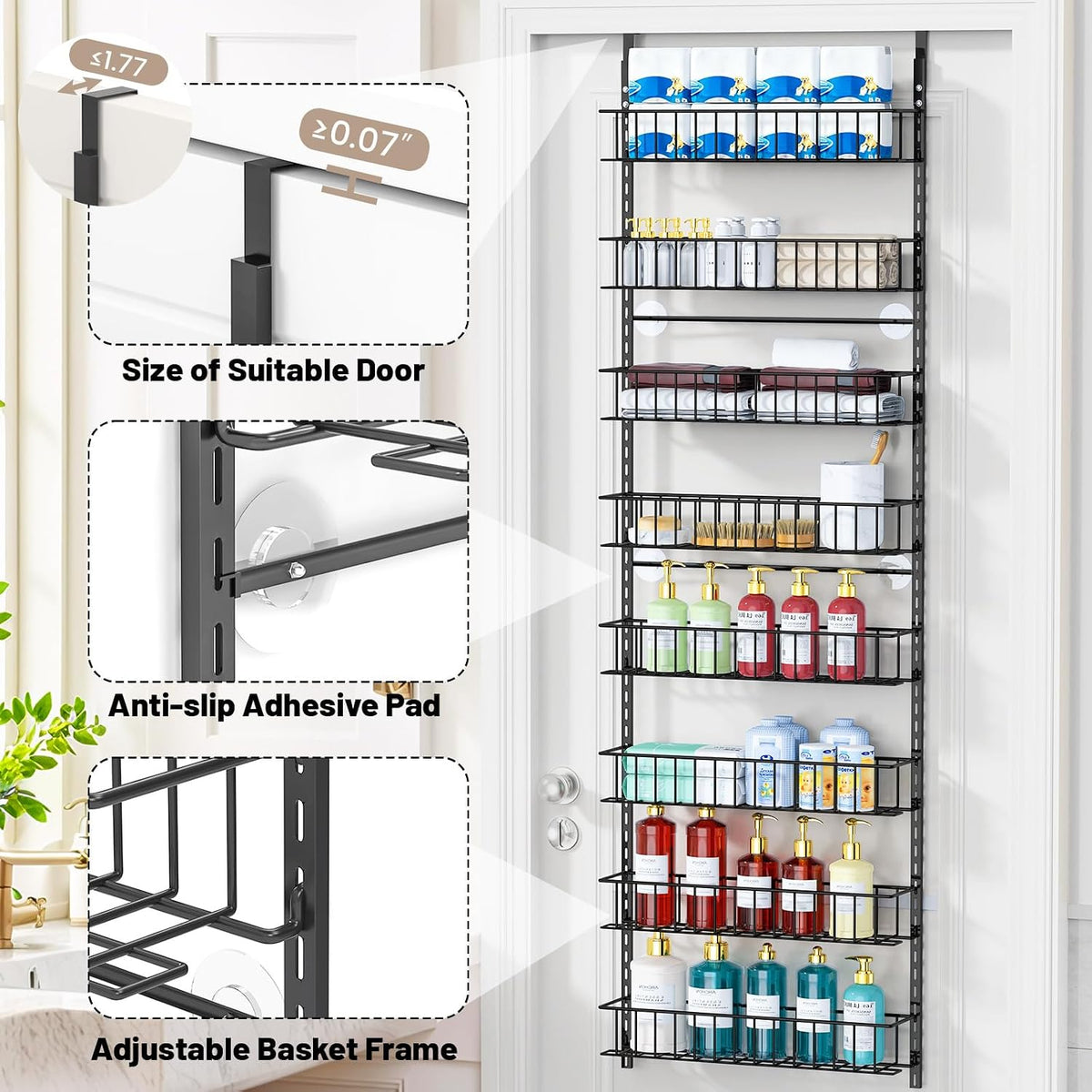 8-Tier Pantry Door Organizer, Black