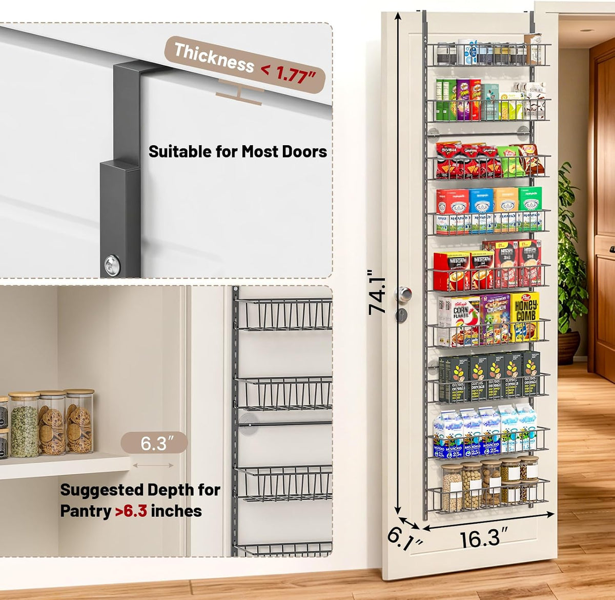 8-Tier Pantry Door Organizer, Black