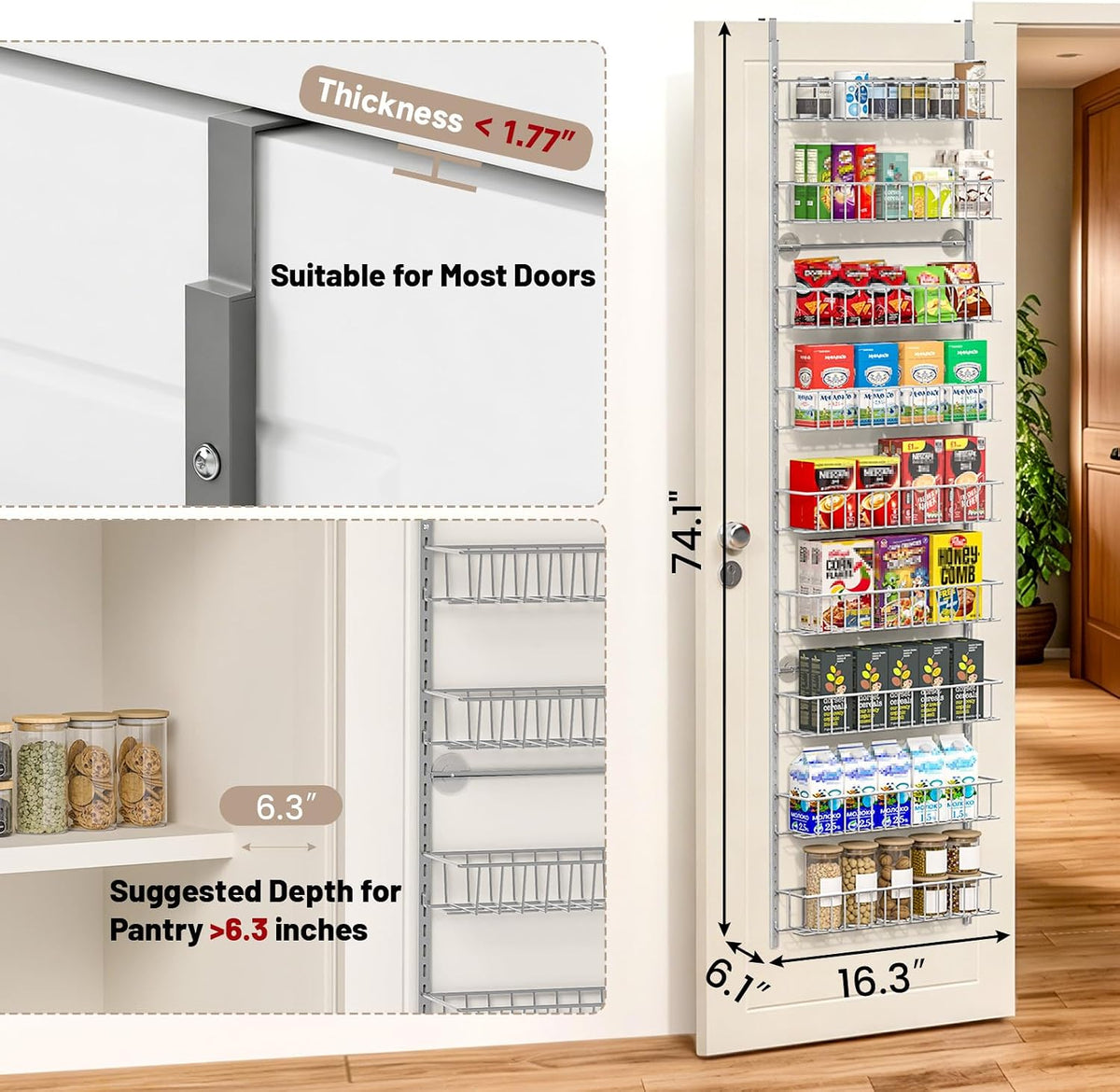 8-Tier Pantry Door Organizer, Black