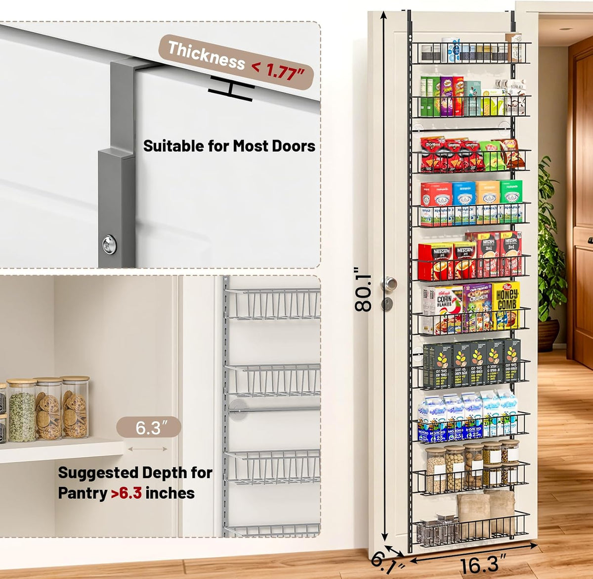 8-Tier Pantry Door Organizer, Black