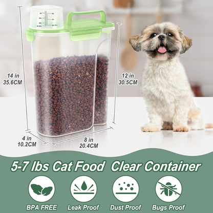 5-7Lbs Cat Dog Storage Container, Portable Pet Food Containers with Upgraded Large Spout and Cup, Small Animal Kibble Dispenser for Bird Seed, Oatmeal, Rice, Flour, Brown Sugart-Dark Green