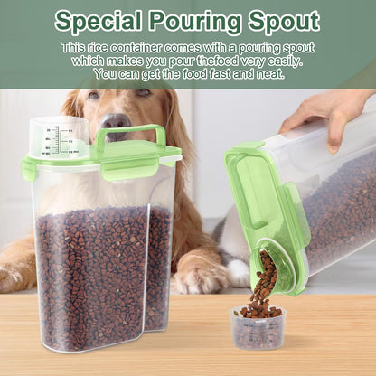 5-7Lbs Cat Dog Storage Container, Portable Pet Food Containers with Upgraded Large Spout and Cup, Small Animal Kibble Dispenser for Bird Seed, Oatmeal, Rice, Flour, Brown Sugart-Dark Green