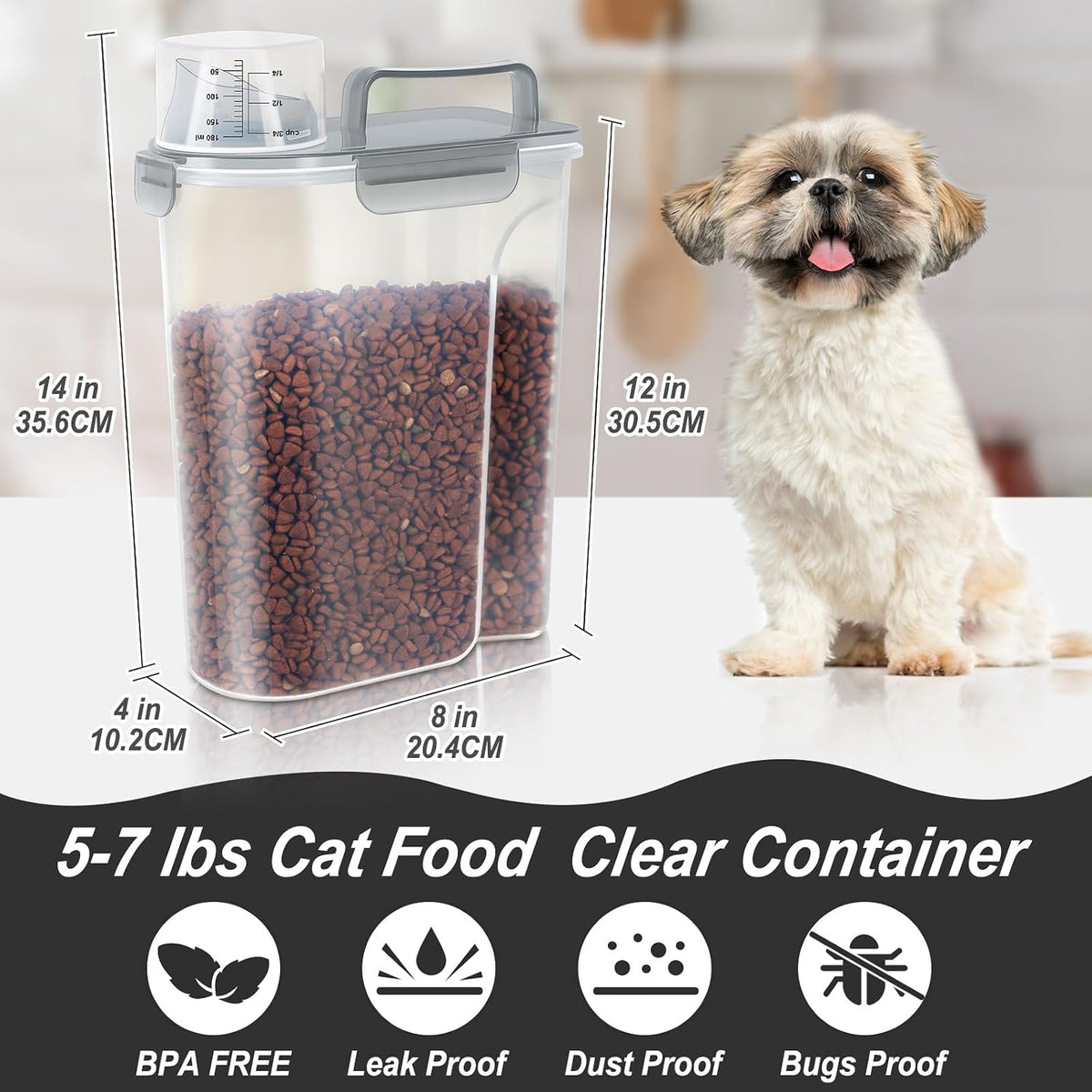 5-7Lbs Cat Dog Storage Container, Portable Pet Food Containers with Upgraded Large Spout and Cup, Small Animal Kibble Dispenser for Bird Seed, Oatmeal, Rice, Flour, Brown Sugart-Dark Green
