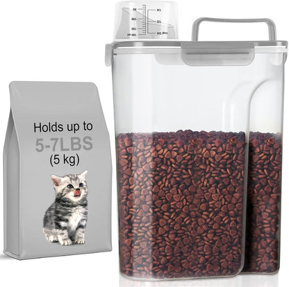 5-7Lbs Cat Dog Storage Container, Portable Pet Food Containers with Upgraded Large Spout and Cup, Small Animal Kibble Dispenser for Bird Seed, Oatmeal, Rice, Flour, Brown Sugart-Dark Green