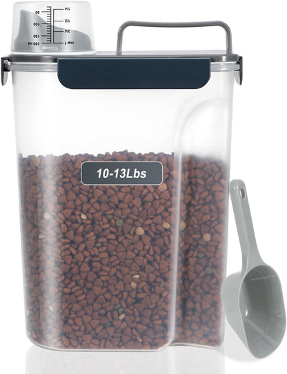5-7Lbs Cat Dog Storage Container, Portable Pet Food Containers with Upgraded Large Spout and Cup, Small Animal Kibble Dispenser for Bird Seed, Oatmeal, Rice, Flour, Brown Sugart-Dark Green
