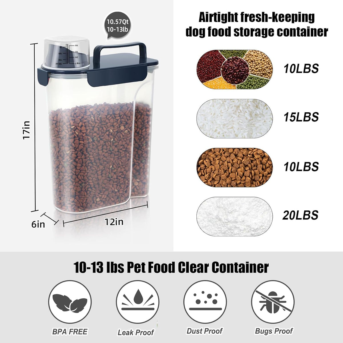 5-7Lbs Cat Dog Storage Container, Portable Pet Food Containers with Upgraded Large Spout and Cup, Small Animal Kibble Dispenser for Bird Seed, Oatmeal, Rice, Flour, Brown Sugart-Dark Green