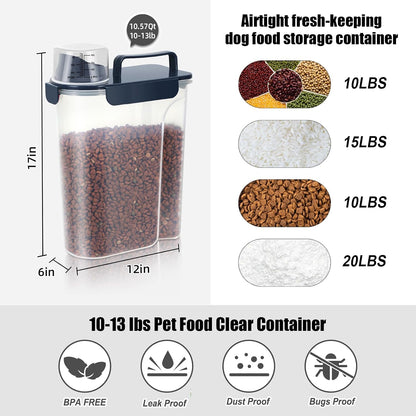 5-7Lbs Cat Dog Storage Container, Portable Pet Food Containers with Upgraded Large Spout and Cup, Small Animal Kibble Dispenser for Bird Seed, Oatmeal, Rice, Flour, Brown Sugart-Dark Green