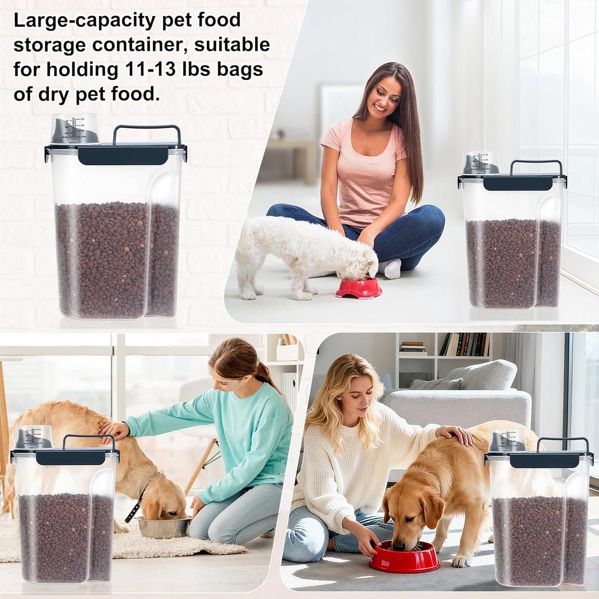 5-7Lbs Cat Dog Storage Container, Portable Pet Food Containers with Upgraded Large Spout and Cup, Small Animal Kibble Dispenser for Bird Seed, Oatmeal, Rice, Flour, Brown Sugart-Dark Green