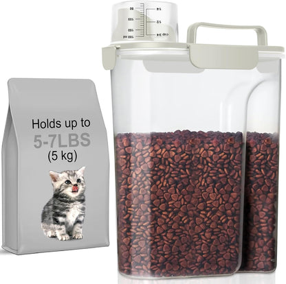 5-7Lbs Cat Dog Storage Container, Portable Pet Food Containers with Upgraded Large Spout and Cup, Small Animal Kibble Dispenser for Bird Seed, Oatmeal, Rice, Flour, Brown Sugart-Dark Green
