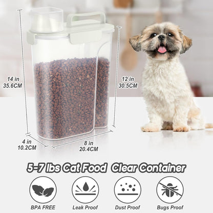 5-7Lbs Cat Dog Storage Container, Portable Pet Food Containers with Upgraded Large Spout and Cup, Small Animal Kibble Dispenser for Bird Seed, Oatmeal, Rice, Flour, Brown Sugart-Dark Green