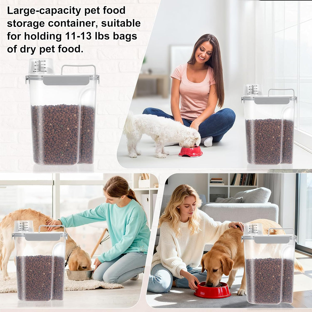 5-7Lbs Cat Dog Storage Container, Portable Pet Food Containers with Upgraded Large Spout and Cup, Small Animal Kibble Dispenser for Bird Seed, Oatmeal, Rice, Flour, Brown Sugart-Dark Green