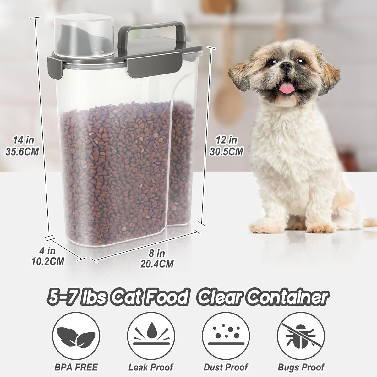 5-7Lbs Cat Dog Storage Container, Portable Pet Food Containers with Upgraded Large Spout and Cup, Small Animal Kibble Dispenser for Bird Seed, Oatmeal, Rice, Flour, Brown Sugart-Dark Green