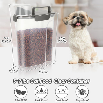 5-7Lbs Cat Dog Storage Container, Portable Pet Food Containers with Upgraded Large Spout and Cup, Small Animal Kibble Dispenser for Bird Seed, Oatmeal, Rice, Flour, Brown Sugart-Dark Green