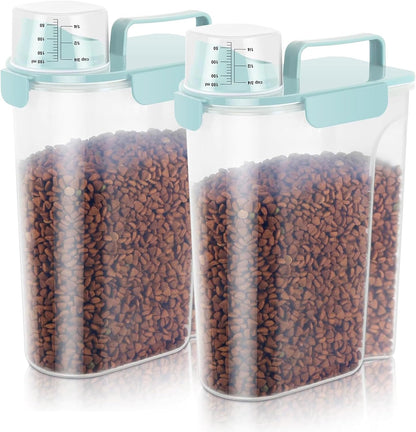 5-7Lbs Cat Dog Storage Container, Portable Pet Food Containers with Upgraded Large Spout and Cup, Small Animal Kibble Dispenser for Bird Seed, Oatmeal, Rice, Flour, Brown Sugart-Dark Green