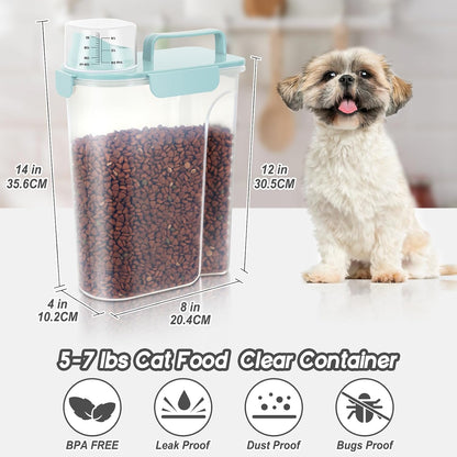 5-7Lbs Cat Dog Storage Container, Portable Pet Food Containers with Upgraded Large Spout and Cup, Small Animal Kibble Dispenser for Bird Seed, Oatmeal, Rice, Flour, Brown Sugart-Dark Green