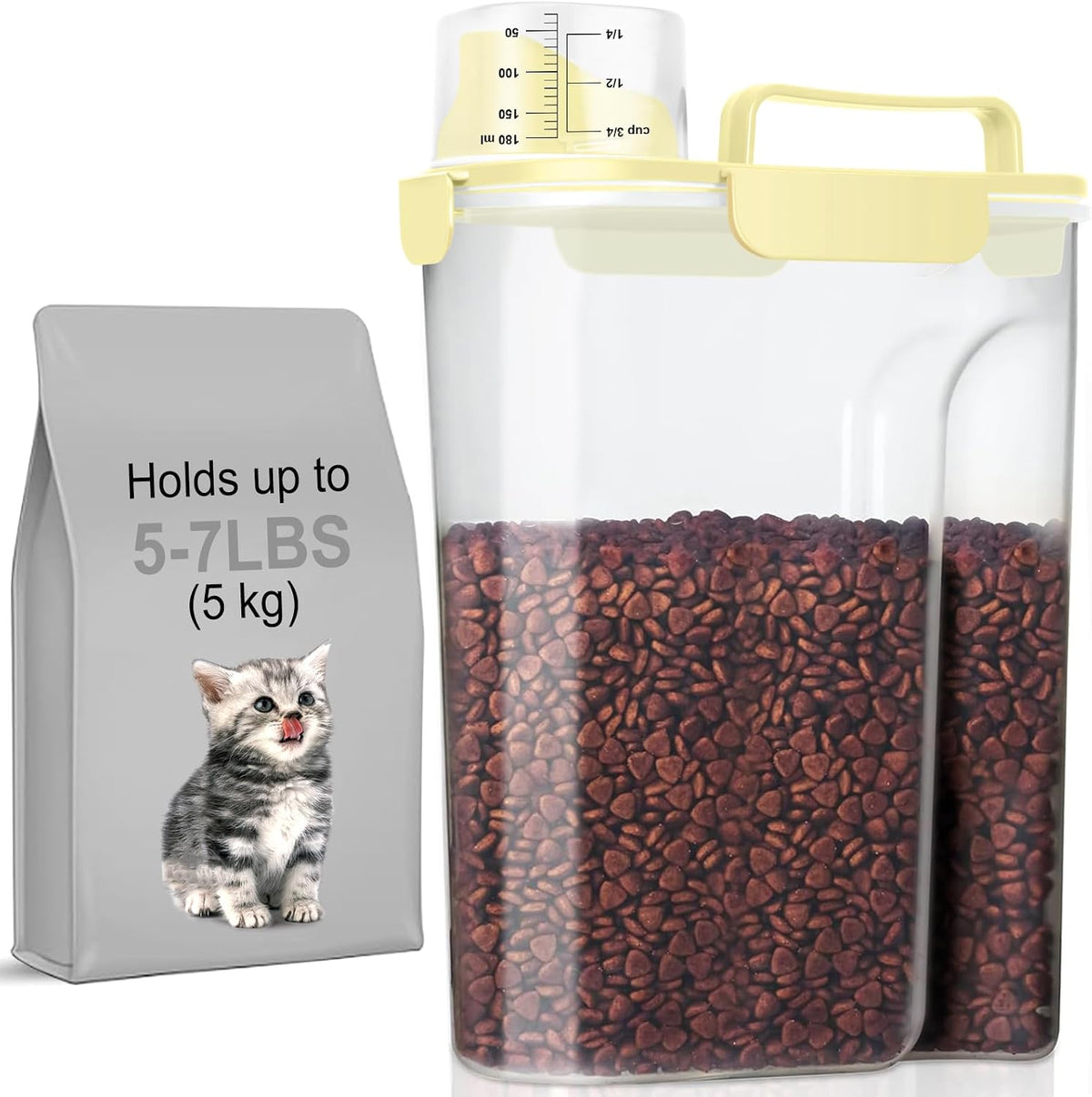 5-7Lbs Cat Dog Storage Container, Portable Pet Food Containers with Upgraded Large Spout and Cup, Small Animal Kibble Dispenser for Bird Seed, Oatmeal, Rice, Flour, Brown Sugart-Dark Green